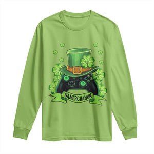 St Patrick's Day Long Sleeve Shirt Gamerchaun Video Game Funny Lucky Gamer TS09 Lime Print Your Wear