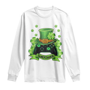 St Patrick's Day Long Sleeve Shirt Gamerchaun Video Game Funny Lucky Gamer TS09 White Print Your Wear