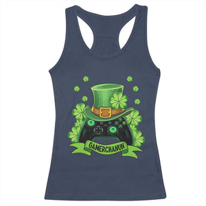 St Patrick's Day Racerback Tank Top Gamerchaun Video Game Funny Lucky Gamer TS09 Navy Print Your Wear