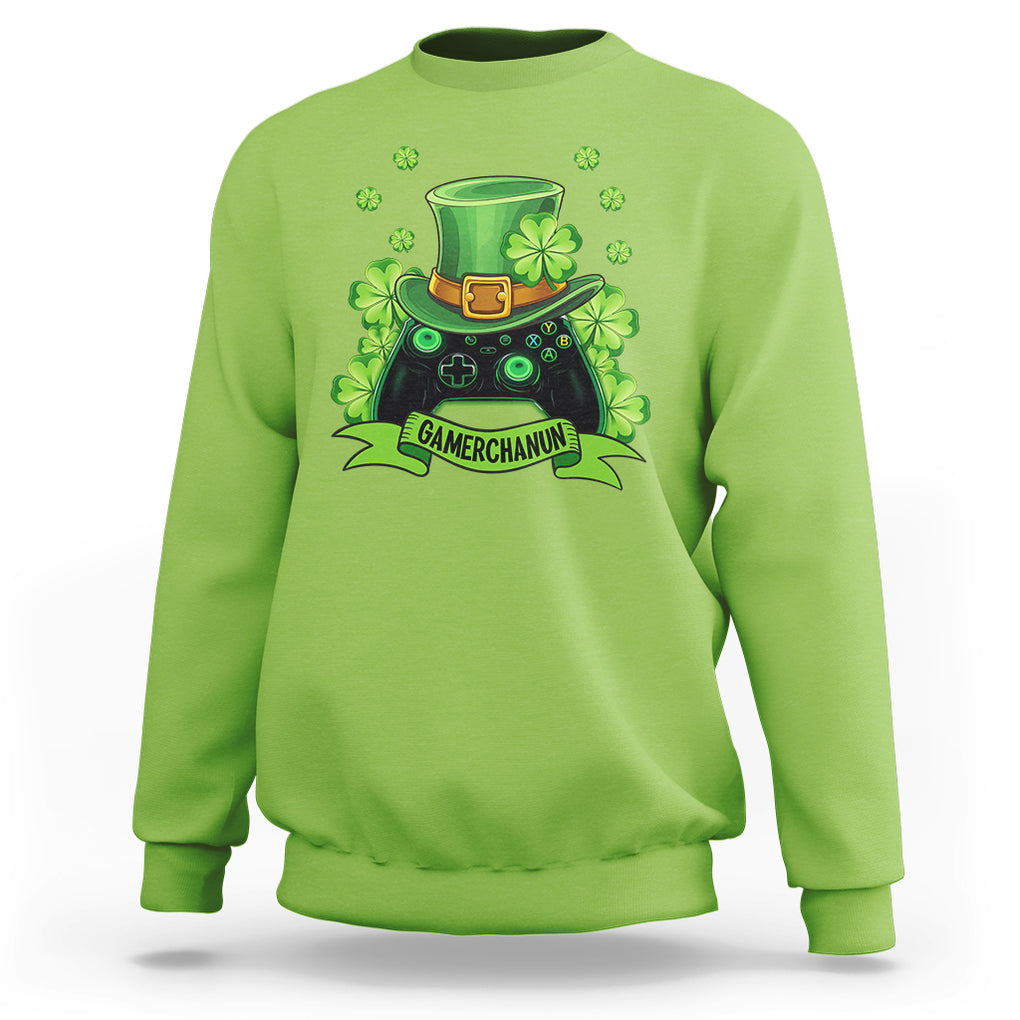 St. Patrick's Day Sweatshirt Gamerchaun Video Game Funny Lucky Gamer TS09 Lime Printyourwear
