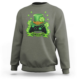 St. Patrick's Day Sweatshirt Gamerchaun Video Game Funny Lucky Gamer TS09 Military Green Printyourwear