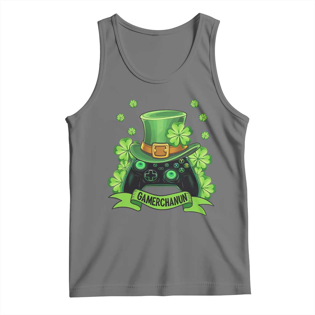St Patrick's Day Tank Top Gamerchaun Video Game Funny Lucky Gamer TS09 Black Heather Print Your Wear
