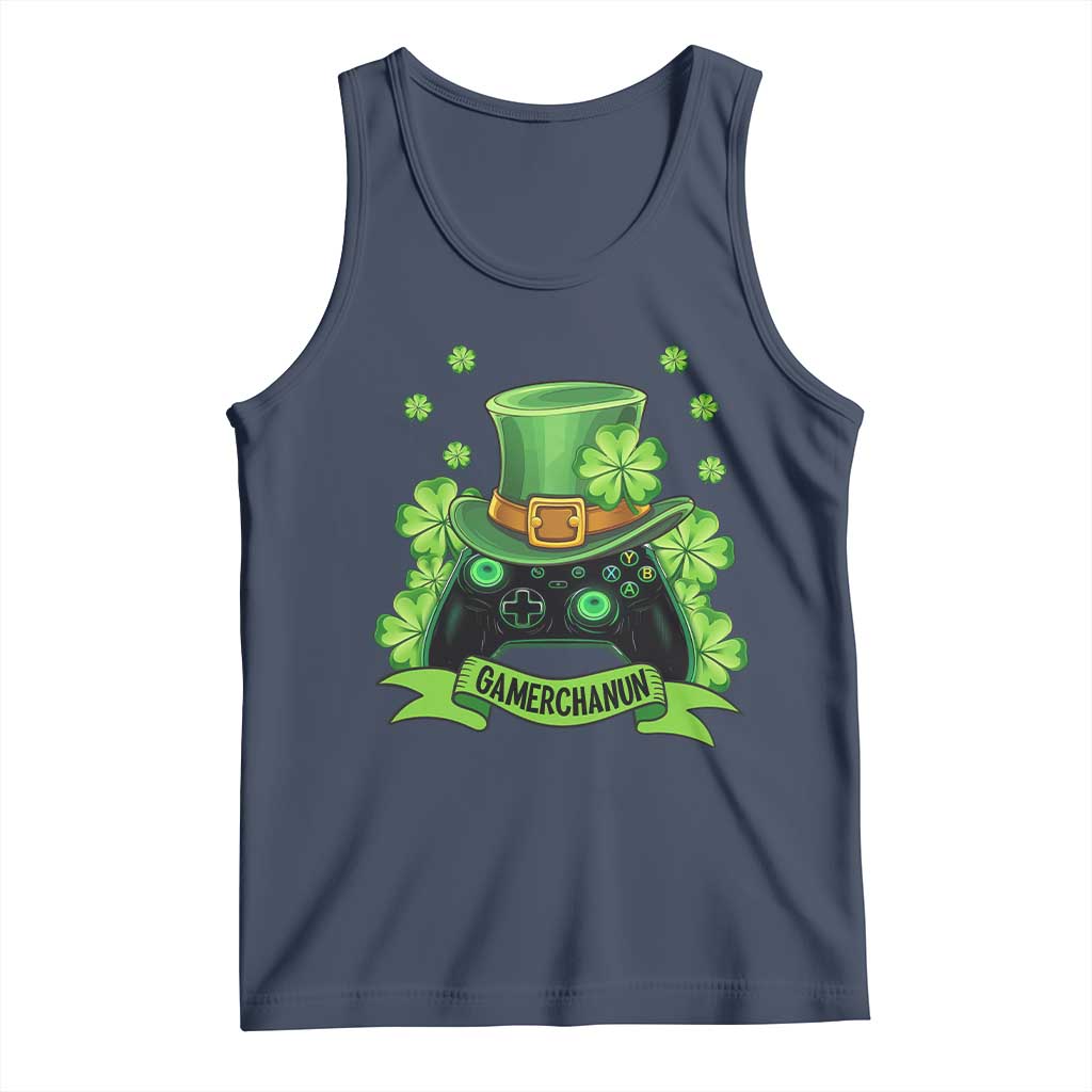 St Patrick's Day Tank Top Gamerchaun Video Game Funny Lucky Gamer TS09 Navy Print Your Wear