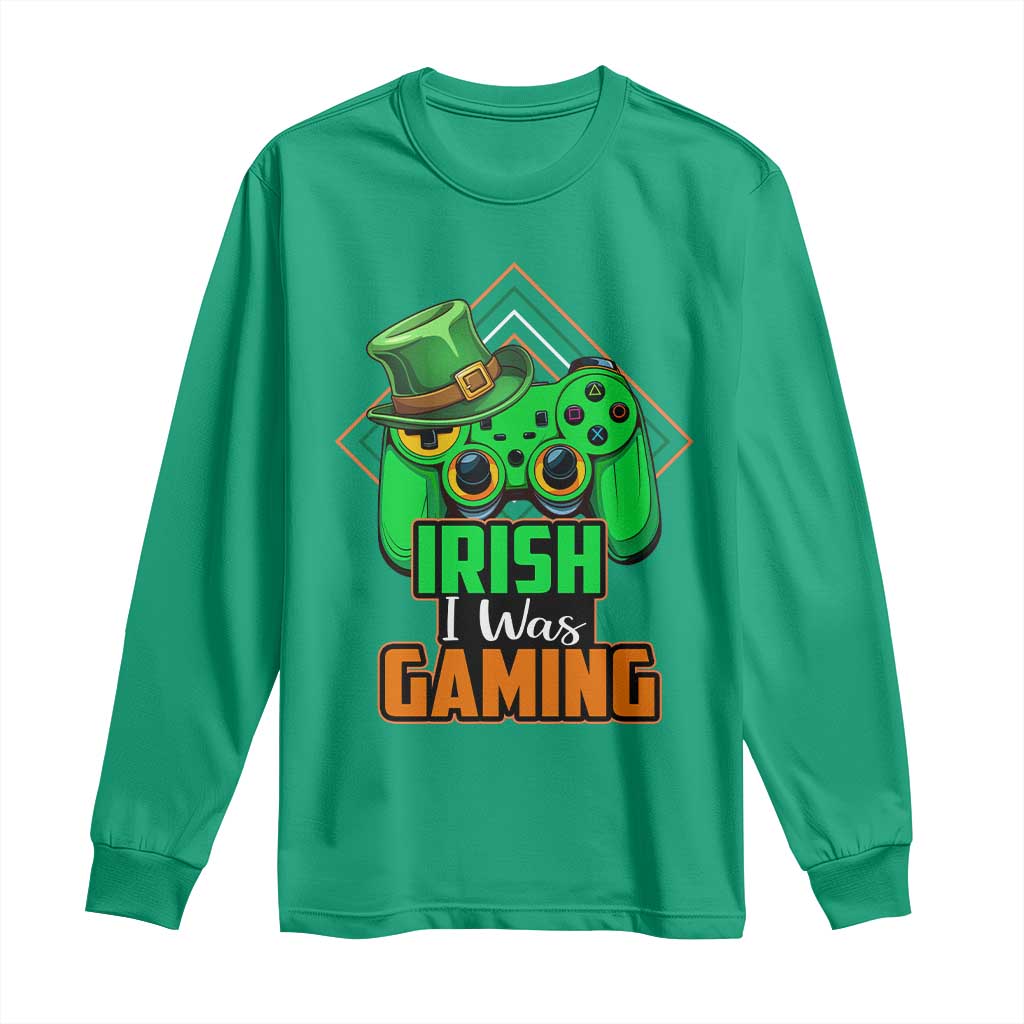 St Patrick's Day Long Sleeve Shirt Irish I Was Gaming Funny Lucky Shamrocks Gamer TS09 Irish Green Print Your Wear