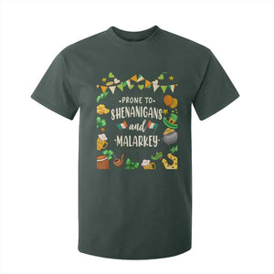 St Patrick's Day T Shirt For Kid Funny Prone To Shenanigans And Malarkey TS09 Dark Forest Green Print Your Wear