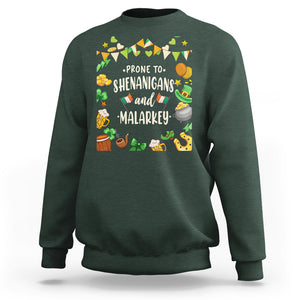 St. Patrick's Day Sweatshirt Funny Prone To Shenanigans And Malarkey TS09 Dark Forest Green Printyourwear