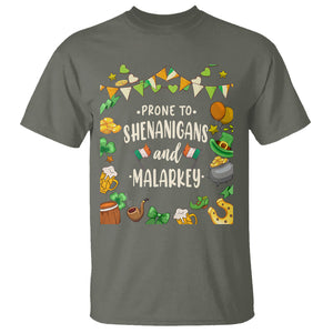 St. Patrick's Day T Shirt Funny Prone To Shenanigans And Malarkey TS09 Military Green Printyourwear