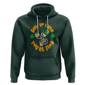 St. Patrick's Day Hoodie Beer Drinking Skeleton Shut Up Liver You're Fine TS09 Dark Forest Green Printyourwear
