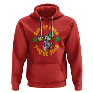 St. Patrick's Day Hoodie Beer Drinking Skeleton Shut Up Liver You're Fine TS09 Red Printyourwear
