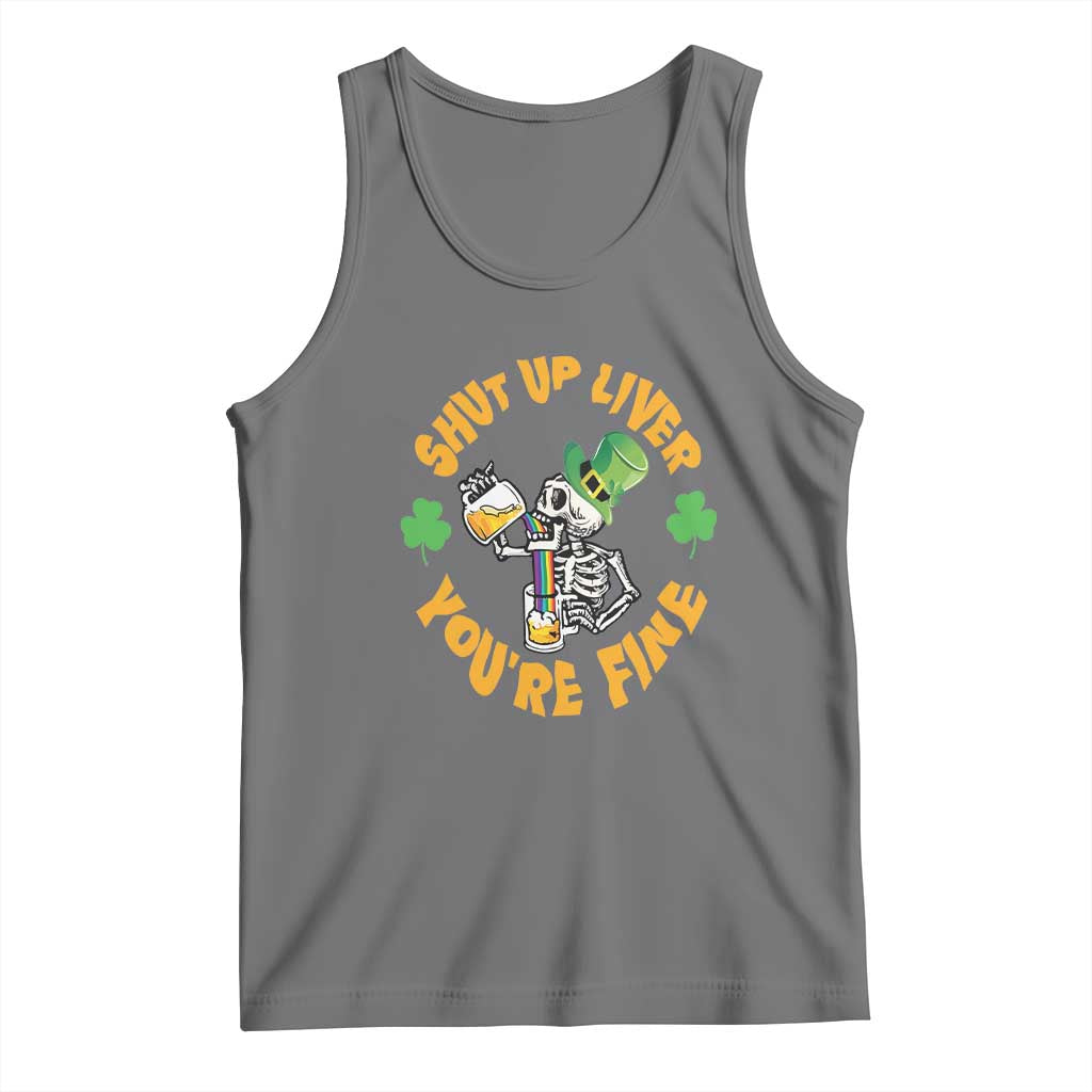 St Patrick's Day Tank Top Beer Drinking Skeleton Shut Up Liver You're Fine TS09 Black Heather Print Your Wear