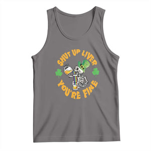 St Patrick's Day Tank Top Beer Drinking Skeleton Shut Up Liver You're Fine TS09 Deep Heather Print Your Wear