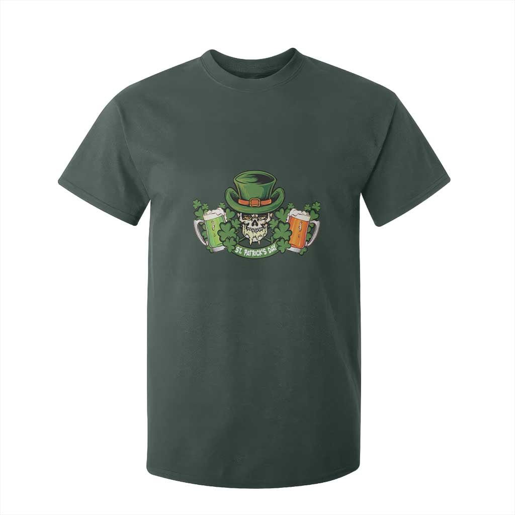 St Patrick's Day T Shirt For Kid Irish Beer Funny Skeleton Drinking TS09 Dark Forest Green Print Your Wear