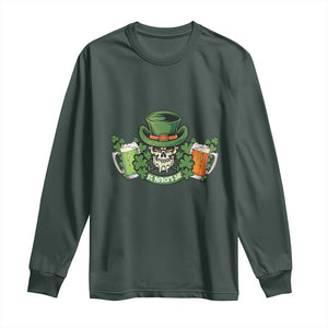 St Patrick's Day Long Sleeve Shirt Irish Beer Funny Skeleton Drinking TS09 Dark Forest Green Print Your Wear