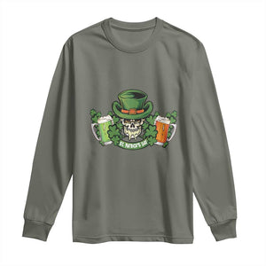 St Patrick's Day Long Sleeve Shirt Irish Beer Funny Skeleton Drinking TS09 Military Green Print Your Wear