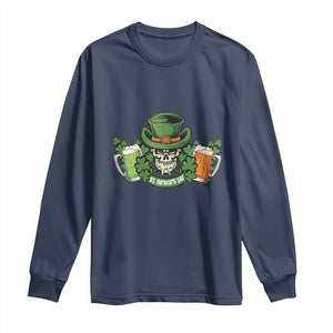 St Patrick's Day Long Sleeve Shirt Irish Beer Funny Skeleton Drinking TS09 Navy Print Your Wear