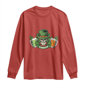 St Patrick's Day Long Sleeve Shirt Irish Beer Funny Skeleton Drinking TS09 Red Print Your Wear