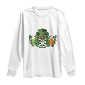 St Patrick's Day Long Sleeve Shirt Irish Beer Funny Skeleton Drinking TS09 White Print Your Wear