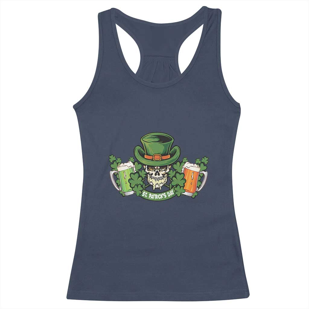 St Patrick's Day Racerback Tank Top Irish Beer Funny Skeleton Drinking TS09 Navy Print Your Wear