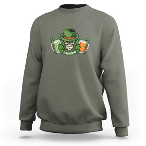 St. Patrick's Day Sweatshirt Irish Beer Funny Skeleton Drinking TS09 Military Green Printyourwear