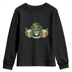St Patrick's Day Youth Sweatshirt Irish Beer Funny Skeleton Drinking TS09 Black Print Your Wear