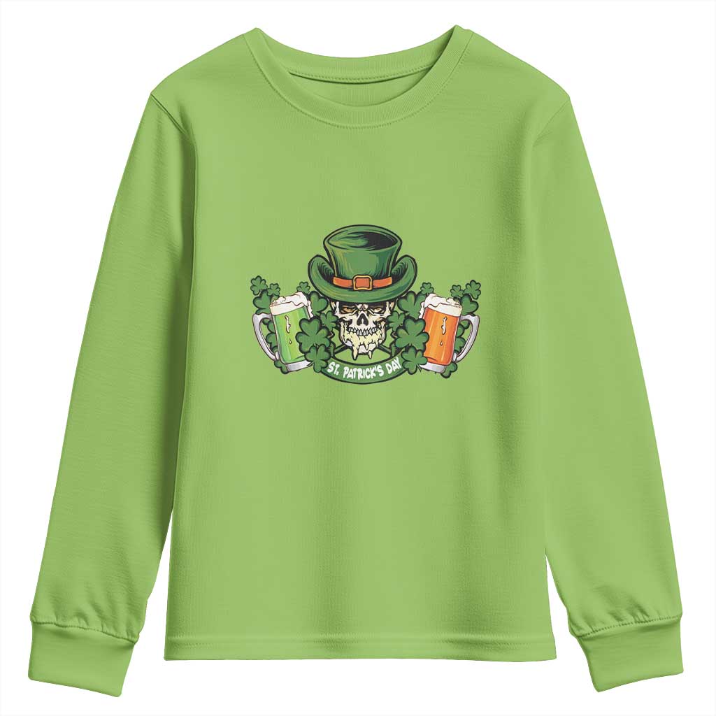St Patrick's Day Youth Sweatshirt Irish Beer Funny Skeleton Drinking TS09 Lime Print Your Wear