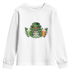St Patrick's Day Youth Sweatshirt Irish Beer Funny Skeleton Drinking TS09 White Print Your Wear