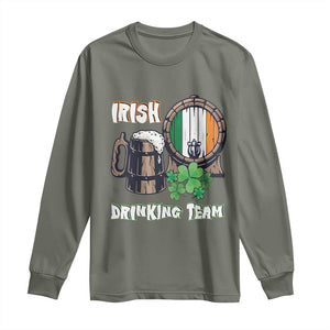 St Patrick's Day Long Sleeve Shirt Beer Drinking Team Ireland Flag TS09 Military Green Print Your Wear