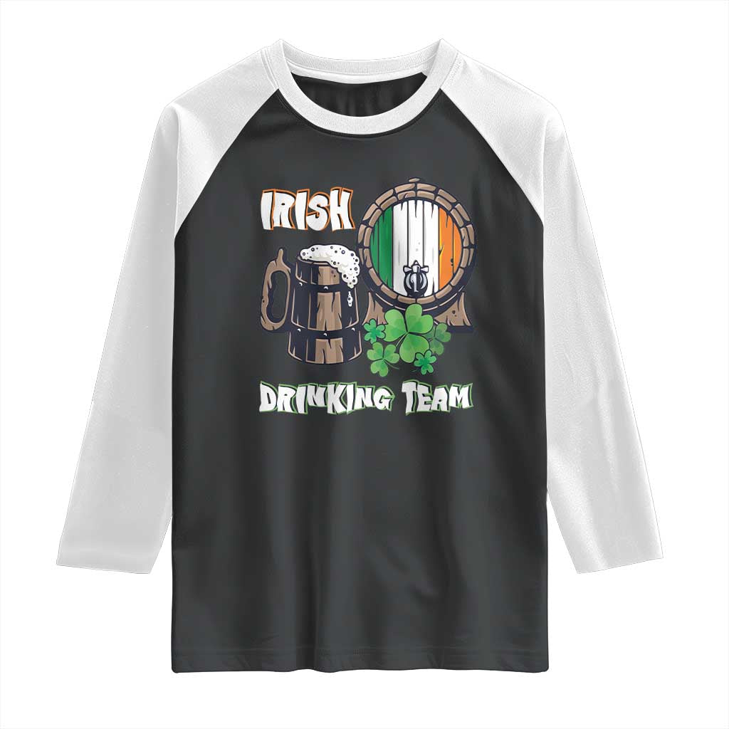 St Patrick's Day Raglan Shirt Beer Drinking Team Ireland Flag TS09 Black White Print Your Wear