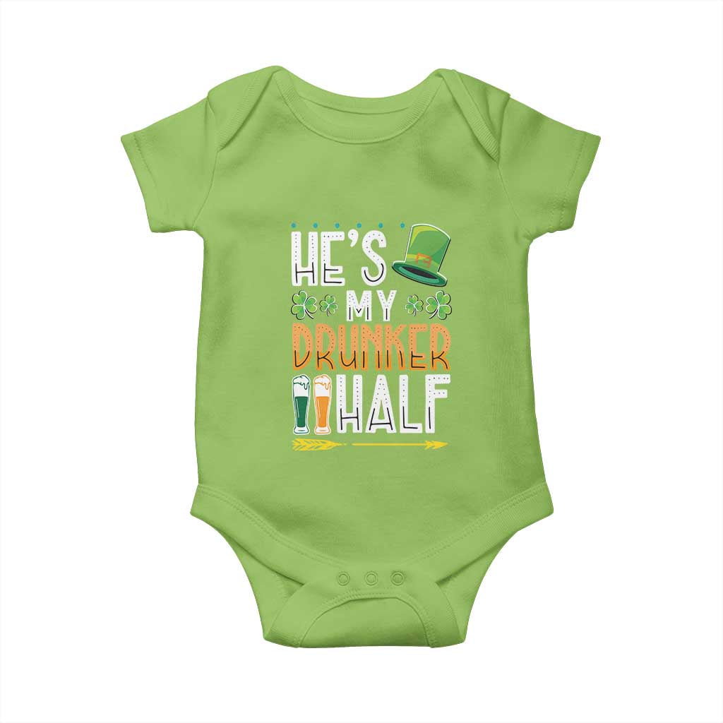 St Patrick's Day Couple Matching Baby Onesie He's My Drunker Half TS09 Lime Print Your Wear