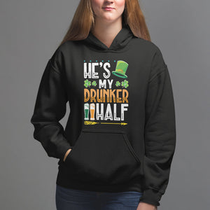 St. Patrick's Day Couple Matching Hoodie He's My Drunker Half TS09 Black Printyourwear