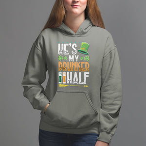 St. Patrick's Day Couple Matching Hoodie He's My Drunker Half TS09 Military Green Printyourwear