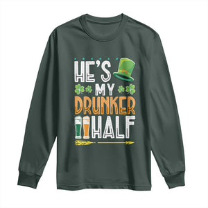 St Patrick's Day Couple Matching Long Sleeve Shirt He's My Drunker Half TS09 Dark Forest Green Print Your Wear