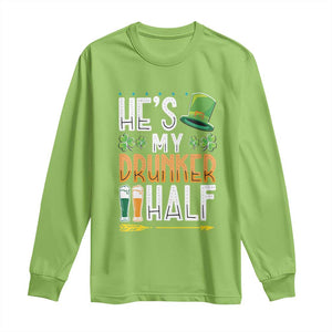 St Patrick's Day Couple Matching Long Sleeve Shirt He's My Drunker Half TS09 Lime Print Your Wear