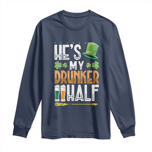 St Patrick's Day Couple Matching Long Sleeve Shirt He's My Drunker Half TS09 Navy Print Your Wear