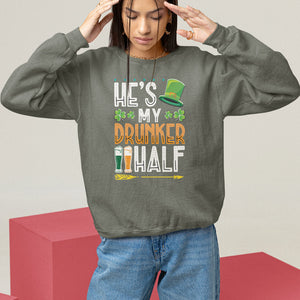 St. Patrick's Day Couple Matching Sweatshirt He's My Drunker Half TS09 Military Green Printyourwear