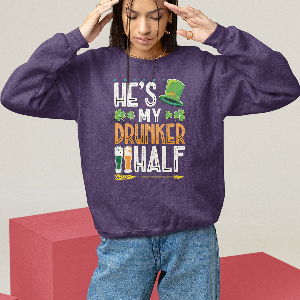 St. Patrick's Day Couple Matching Sweatshirt He's My Drunker Half TS09 Purple Printyourwear