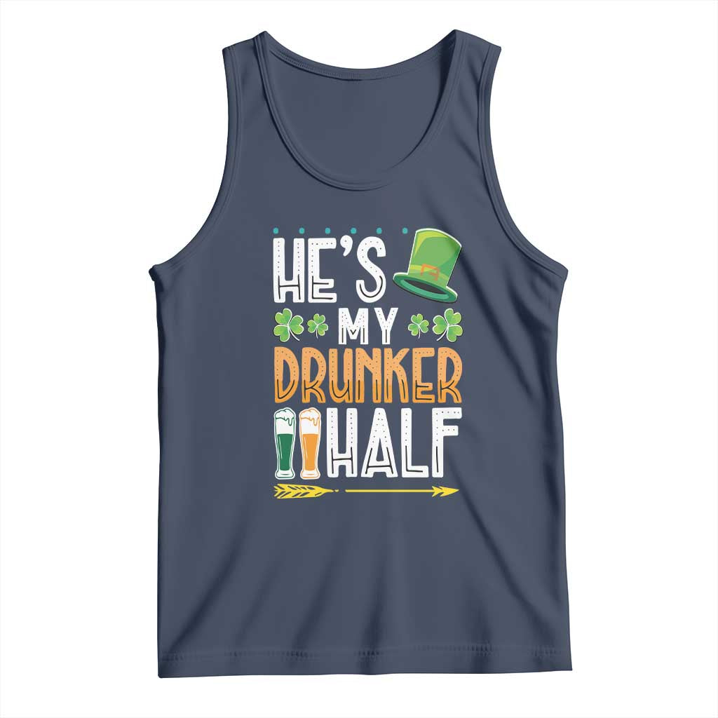 St Patrick's Day Couple Matching Tank Top He's My Drunker Half TS09 Navy Print Your Wear