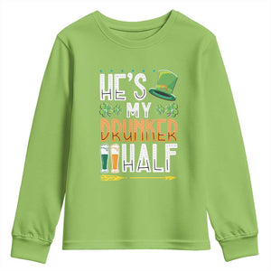 St Patrick's Day Couple Matching Youth Sweatshirt He's My Drunker Half TS09 Lime Print Your Wear