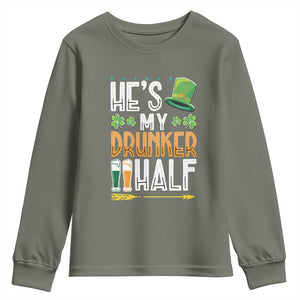 St Patrick's Day Couple Matching Youth Sweatshirt He's My Drunker Half TS09 Military Green Print Your Wear