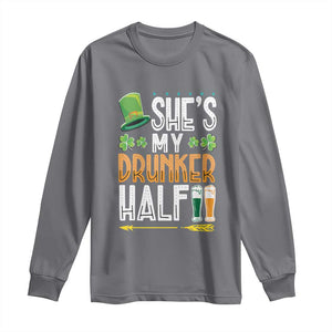 St Patrick's Day Couple Matching Long Sleeve Shirt She's My Drunker Half TS09 Charcoal Print Your Wear