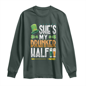 St Patrick's Day Couple Matching Long Sleeve Shirt She's My Drunker Half TS09 Dark Forest Green Print Your Wear