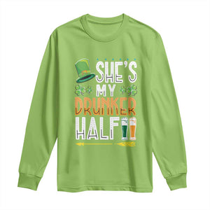 St Patrick's Day Couple Matching Long Sleeve Shirt She's My Drunker Half TS09 Lime Print Your Wear