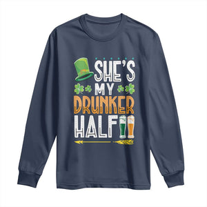 St Patrick's Day Couple Matching Long Sleeve Shirt She's My Drunker Half TS09 Navy Print Your Wear