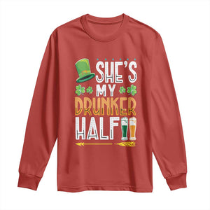 St Patrick's Day Couple Matching Long Sleeve Shirt She's My Drunker Half TS09 Red Print Your Wear