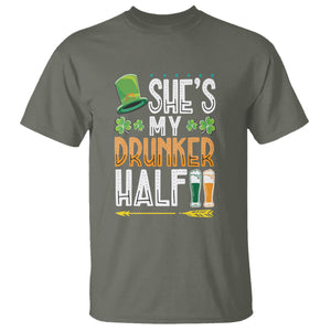 St. Patrick's Day Couple Matching T Shirt She's My Drunker Half TS09 Military Green Printyourwear