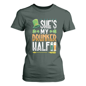 St Patrick's Day Couple Matching T Shirt For Women She's My Drunker Half TS09 Dark Forest Green Print Your Wear