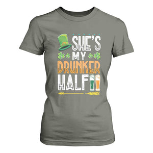 St Patrick's Day Couple Matching T Shirt For Women She's My Drunker Half TS09 Military Green Print Your Wear