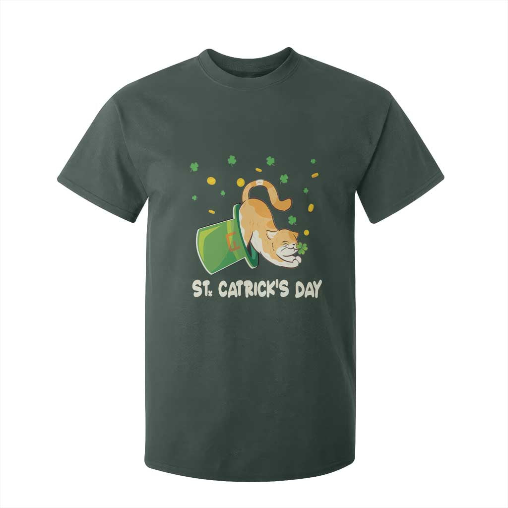 St Patrick's Day T Shirt For Kid Happy St.Catrick's Lucky Cat Shamrock Hat TS09 Dark Forest Green Print Your Wear