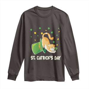 St Patrick's Day Long Sleeve Shirt Happy St.Catrick's Lucky Cat Shamrock Hat TS09 Dark Chocolate Print Your Wear