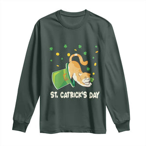 St Patrick's Day Long Sleeve Shirt Happy St.Catrick's Lucky Cat Shamrock Hat TS09 Dark Forest Green Print Your Wear